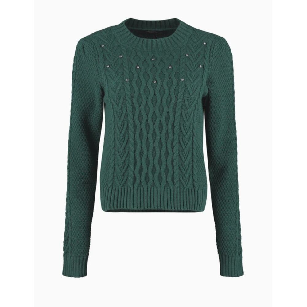 Max Mara | Ennio Cable Knit Rhinestone Pullover Sweater Forest Green Size Medium